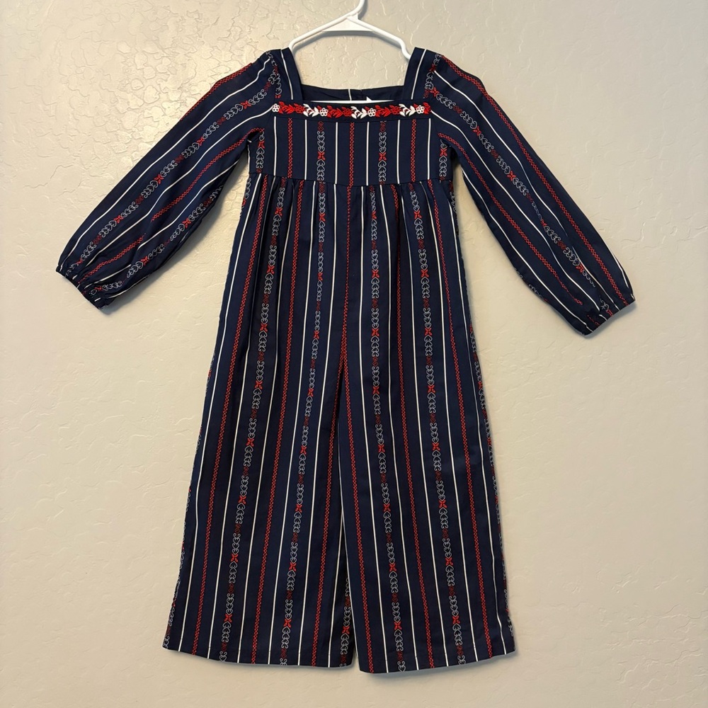 Janie and Jack merchant marine embroidered wide leg jumpsuit size 7 new w/o tag
